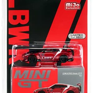 Truescale Miniatures GT-R R35 Type 2 LB Works Rear Wing ver 3 LB Work Livery 2.0 Red Met. & Black w/Stripes Ltd Ed to 3600 pcs 1/64 Diecast Model Car by TSM MGT00345