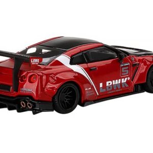 Truescale Miniatures GT-R R35 Type 2 LB Works Rear Wing ver 3 LB Work Livery 2.0 Red Met. & Black w/Stripes Ltd Ed to 3600 pcs 1/64 Diecast Model Car by TSM MGT00345