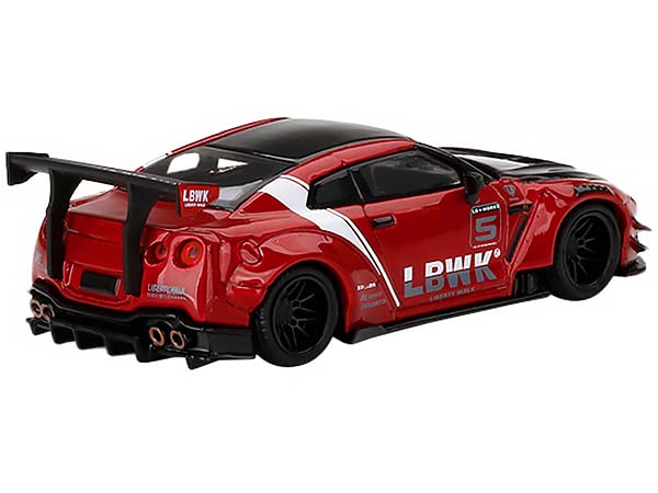 Truescale Miniatures GT-R R35 Type 2 LB Works Rear Wing ver 3 LB Work Livery 2.0 Red Met. & Black w/Stripes Ltd Ed to 3600 pcs 1/64 Diecast Model Car by TSM MGT00345