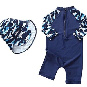 Baby Toddler Boys Girls One Piece Swimsuit Set Swimwear Shark Bathing Suit Rash Guards Sunsuit with Hat UPF 50+ (Shark, 3-6 Months)