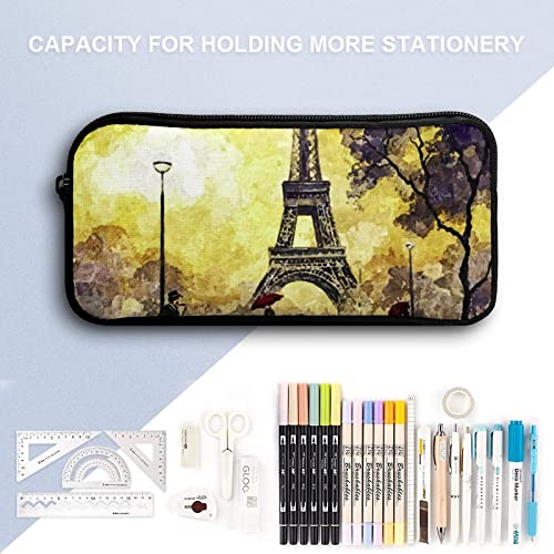Oil Painting Paris Pencil Case Stationery Pen Pouch Portable Makeup Storage Bag Organizer Gift