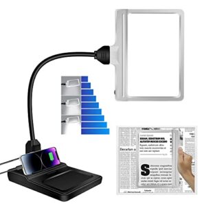 4x magnifying glass with light and stand, 36 led flexible gooseneck magnifying desk lamp, ajustable brightness large page magnifier for reading, sewing, crafts, painting, diy & close work silver