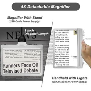 4X Magnifying Glass with Light and Stand, 36 LED Flexible Gooseneck Magnifying Desk Lamp, Ajustable Brightness Large Page Magnifier for Reading, Sewing, Crafts, Painting, DIY & Close Work Silver