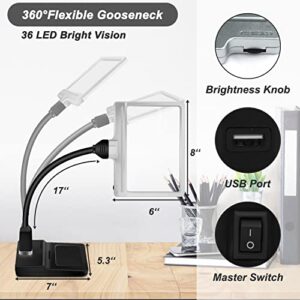 4X Magnifying Glass with Light and Stand, 36 LED Flexible Gooseneck Magnifying Desk Lamp, Ajustable Brightness Large Page Magnifier for Reading, Sewing, Crafts, Painting, DIY & Close Work Silver