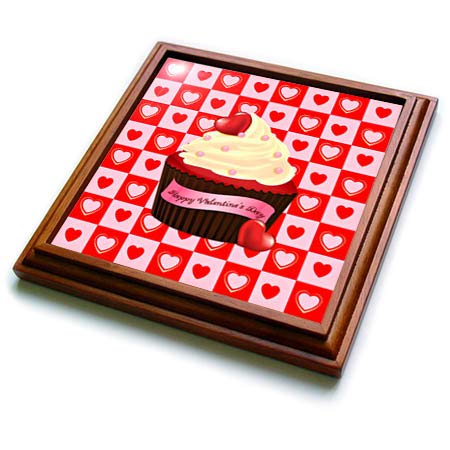 3dRose Image of Cupcake with Whip Cream, Hearts, Happy Valentine Day Banner - Trivets (trv_341925_1)