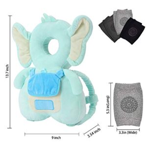 Baby Head Protector & Baby Knee Pads for Crawling, Toddlers Head Safety Pad Cushion Adjustable Backpack, Baby Back Protection for Walking & Crawling, for Age 5-24months, Cute Elephant