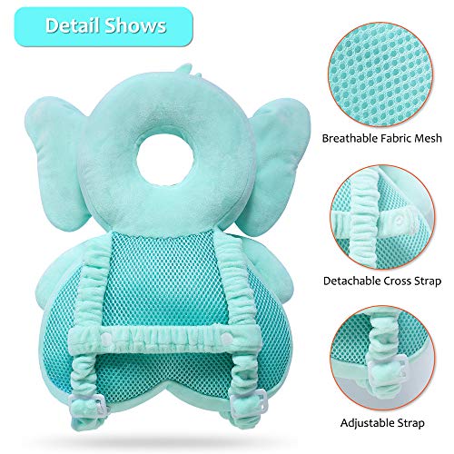 Baby Head Protector & Baby Knee Pads for Crawling, Toddlers Head Safety Pad Cushion Adjustable Backpack, Baby Back Protection for Walking & Crawling, for Age 5-24months, Cute Elephant