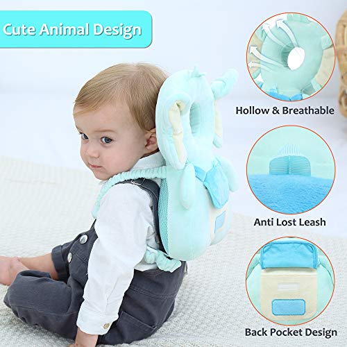 Baby Head Protector & Baby Knee Pads for Crawling, Toddlers Head Safety Pad Cushion Adjustable Backpack, Baby Back Protection for Walking & Crawling, for Age 5-24months, Cute Elephant