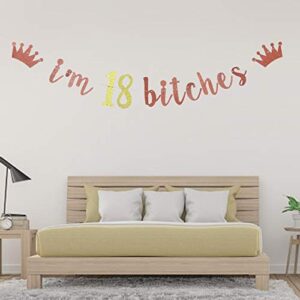 I'm 18 Bitches Banner, 18th Birthday Party Decor, Funny Eighteen Years Old Birthday Banner, Girl's 18th Birthday Party Decorations (Rose Gold)