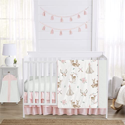 Sweet Jojo Designs Blush Pink, Mint Green and White Boho Watercolor Playmat Tummy Time Baby and Infant Play Mat for Woodland Deer Floral Collection