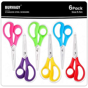 burvagy 6-pack small scissors,5.5″multipurpose scissors bulk ultra sharp shears for office home school sewing fabric craft supplies,soft comfort-grip right/left handles,assorted color…