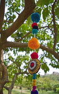 vliving bohemian home décor pompom handmade & embroidered multicolor garland (size 3 meter)