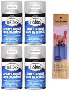 testors tes1261 glosscote spray enamel 3oz, clear coat (pack of 4) – with make your day paint brush set