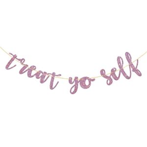 treat yo self banner, garland banner sign for wedding / engagement / birthday party decorations, bridal shower / baby shower party supplies – purple