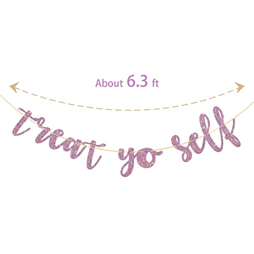 Treat Yo Self Banner, Garland Banner Sign for Wedding / Engagement / Birthday Party Decorations, Bridal Shower / Baby Shower Party Supplies - Purple