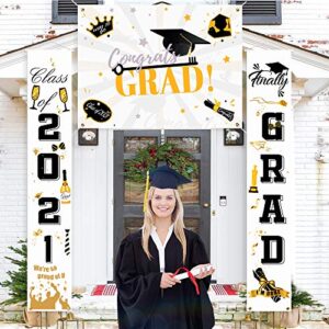 graduation decorations 2021 congrats grad – graduation party supplies – graduation banners outdoor home door porch signs&booth backdrop/photo prop-white gold