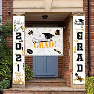 Graduation Decorations 2021 Congrats Grad - Graduation Party Supplies - Graduation Banners Outdoor Home Door Porch Signs&Booth Backdrop/Photo Prop-White Gold