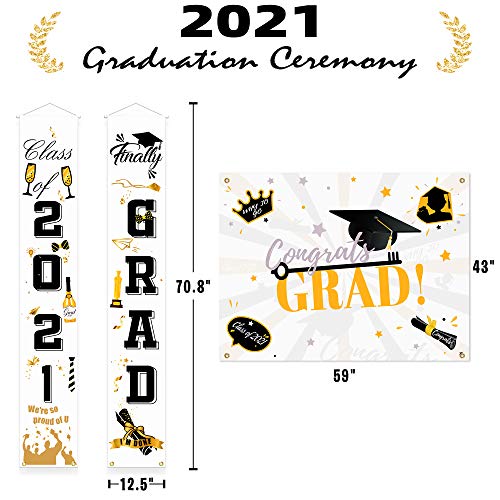 Graduation Decorations 2021 Congrats Grad - Graduation Party Supplies - Graduation Banners Outdoor Home Door Porch Signs&Booth Backdrop/Photo Prop-White Gold