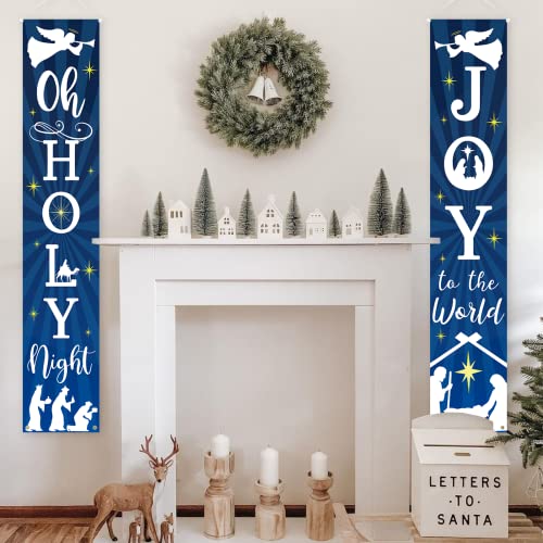 DAZONGE Nativity Scenes Christmas Decorations - Manger Scene Outdoor Christmas Decor - Holy Night Religious Christmas Porch Banners / Signs for Front Door Yard Garage