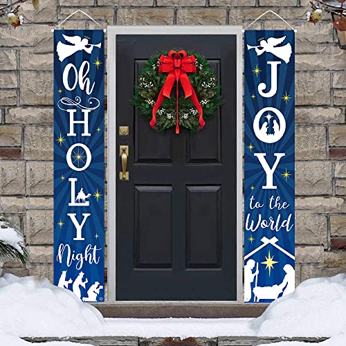 DAZONGE Nativity Scenes Christmas Decorations - Manger Scene Outdoor Christmas Decor - Holy Night Religious Christmas Porch Banners / Signs for Front Door Yard Garage