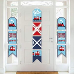 big dot of happiness railroad party crossing – hanging vertical paper door banners – steam train birthday party or baby shower wall decoration kit – indoor door decor
