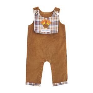 mud pie baby boys boy thanksgiving corduroy longall and reversible bib, brown, 3-9 months, brown, 3-6 months us