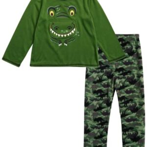 Only Boys Baby Pajamas - 2 Piece 3D Graphic Long Sleeve Shirt and Sleepwear Pants (2T-4T), Size 3T, Green Dinos