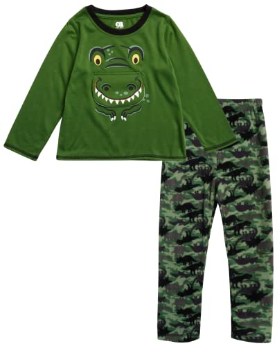 Only Boys Baby Pajamas - 2 Piece 3D Graphic Long Sleeve Shirt and Sleepwear Pants (2T-4T), Size 3T, Green Dinos