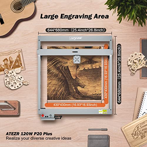 ATEZR P20 Plus 120W Laser Cutter with KA Air Assist, 20-24W Laser Power Laser Cutting and Engraving Machine for Wood and Metal, Large Working Area 17 x17 inch Compressed Spot Laser Engraver-Grey