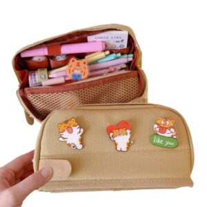 momeitu kawaii pencil case japanese large-capacity girl ins cute stationery pencil case(khaki)