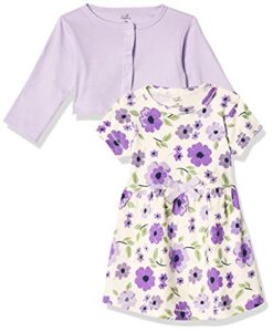 touched by nature baby girls’ organic cotton dress and cardigan, purple garden, 5-toddler