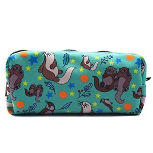 lparkin otters pencil case canvas pen bag pouch cute stationary case makeup cosmetic bag gadget box
