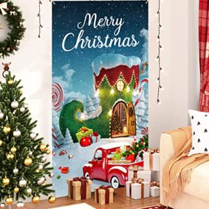 DAZONGE Christmas Decorations Outdoor / Indoor, Large Merry Christmas Door Cover Decorations, Winter Wonderland Christmas Door Banner, Classic Christmas Decor - Elf Boot House Photo Booth Props for Party