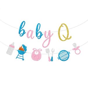 bbq baby shower glitter banner baby q party decorations for boy girl gender reveal sign barbecue supplies