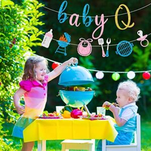 BBQ Baby Shower Glitter Banner Baby Q Party Decorations for Boy Girl Gender Reveal Sign Barbecue Supplies