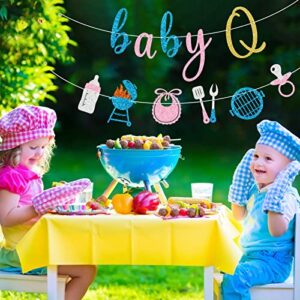 BBQ Baby Shower Glitter Banner Baby Q Party Decorations for Boy Girl Gender Reveal Sign Barbecue Supplies