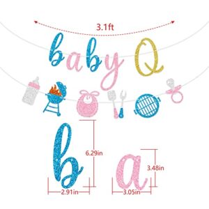 BBQ Baby Shower Glitter Banner Baby Q Party Decorations for Boy Girl Gender Reveal Sign Barbecue Supplies