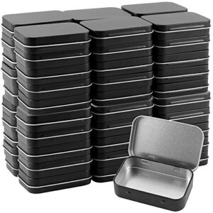zoenhou 60 pcs 3.7 x 2.3 x 0.8 inch rectangular metal empty hinged tins, matte black portable small storage tin box containers with lids, home organizer for jewelry crafts candy gift card holder