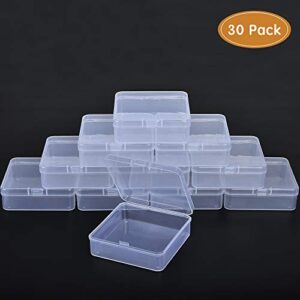 Akamino 30 Pack Small Clear Plastic Beads Storage Containers Box with Hinged Lid for Storage Beads,Crafts, Jewelry, Hardware and Other Small Items Accessories (3.3 x 3.3 x 1.2 inches)