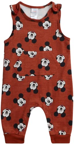 Disney Baby Boys' Mickey Mouse Overall Set - 2 Piece Romper and Long Sleeve Shirt Set, Size 3-6 Months, Mickey Tea/Bright White