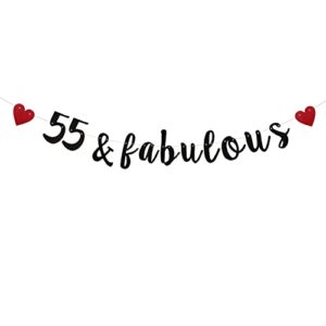 xiaoluoly black 55 & fabulous glitter banner,pre-strung,55th birthday/wedding anniversary party decorations bunting sign backdrops,55 & fabulous