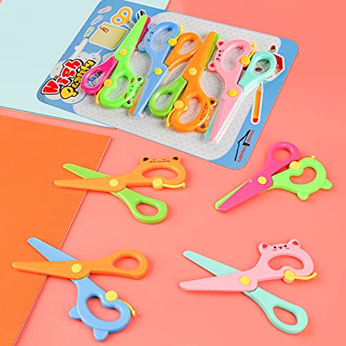 LOVESTOWN Plastic Scissors for Kids, 4 PCS Pre-School Training Scissors Children Safety Scissors Toddler Scissors Age 3 for Toddler Arts and Crafts