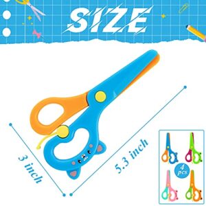 LOVESTOWN Plastic Scissors for Kids, 4 PCS Pre-School Training Scissors Children Safety Scissors Toddler Scissors Age 3 for Toddler Arts and Crafts