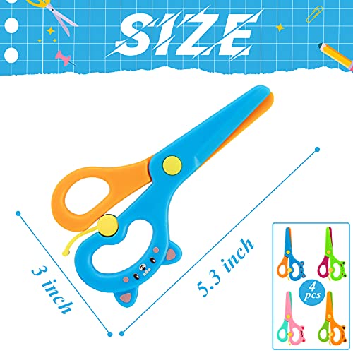 LOVESTOWN Plastic Scissors for Kids, 4 PCS Pre-School Training Scissors Children Safety Scissors Toddler Scissors Age 3 for Toddler Arts and Crafts