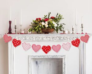 whaline 3d valentine’s day heart banner soft cute heart garland pre-assembled red white heart fabric banner holiday hanging decoration for valentine’s day wedding anniversary party supplies home decor