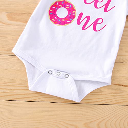 AISLUBXM Baby Girl Birthday Donut Outfit Short Sleeve Sweet One Romper Doughnut Shorts/Flared Pants Headband 3Pcs Set (Shorts, 9-12 Months)