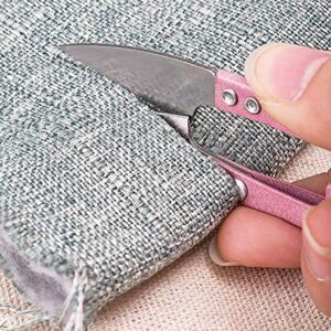 2Pcs Multicolor Mini Sewing Scissors Clipper with 2Pcs Leather Scissors Sheath Cover Small Embroidery Thread Thrum Yarn Trimming Nipper for Stitch DIY Supplies (Pink/Gray)