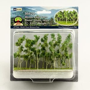 woods edge trees pastel green 3” to 3.5” ho-scale 14/pk