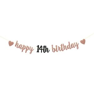 dill-dall rose gold glitter happy 14th birthday banner, 14th birthday party decorations, 14th birthday backdrops (14th)
