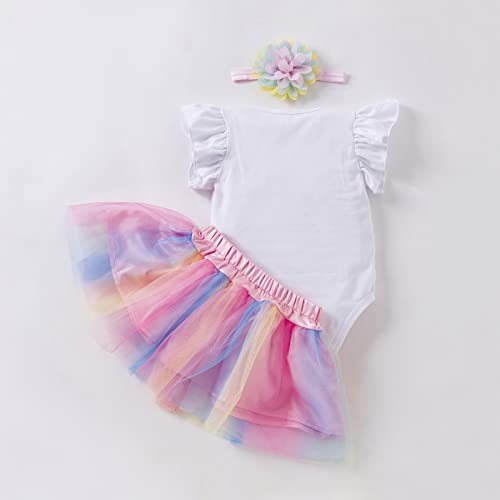 Baby Girl My 1st Easter Outfit Ruffle Short Sleeve Romper Rabbit Bunny Onesie Rainbow Lace Tutu Skirt Summer Clothes (Pink Egg, 18-24 Months)